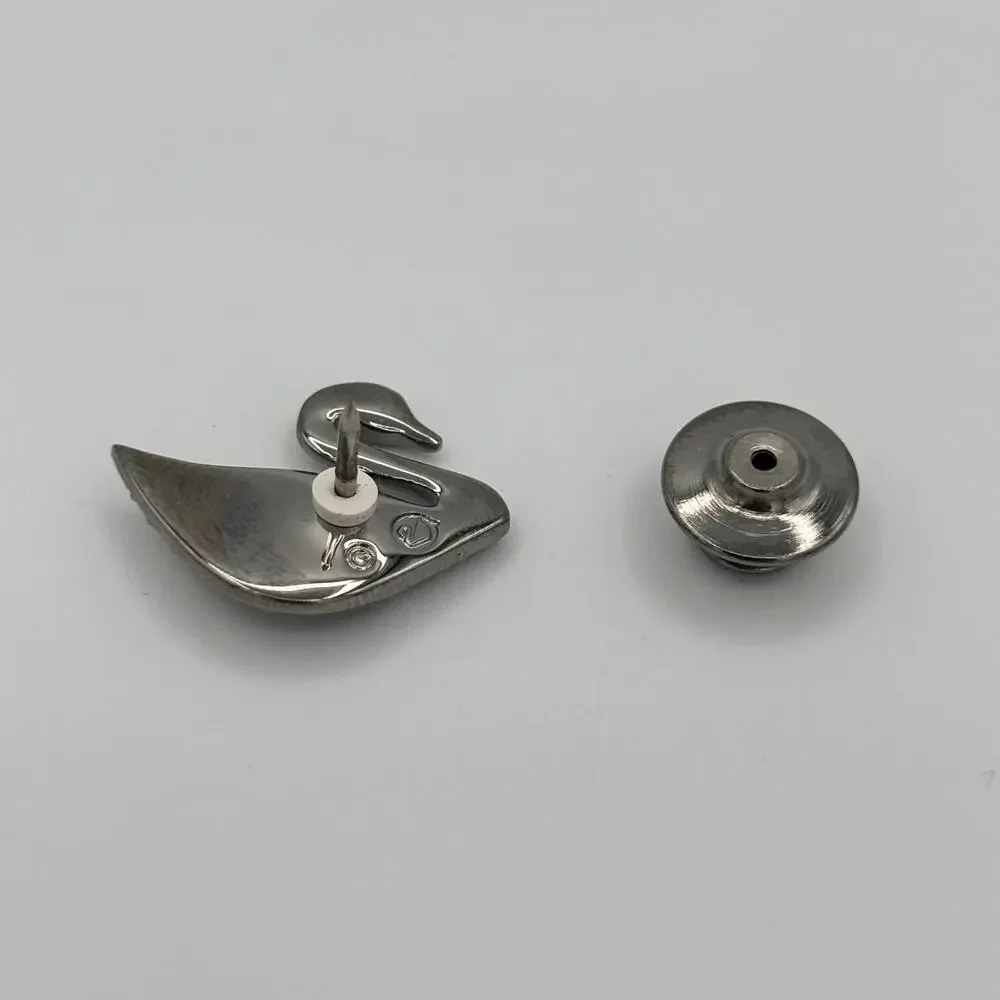 Swarovski Red Marquise & Clear Pavé Stones Silver Tone Swan Lapel Pin Tie Tack